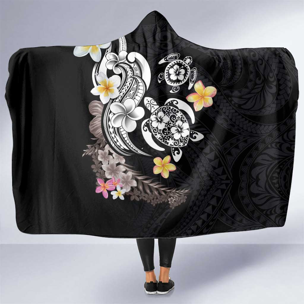 Hawaiian Tropical Plumeria Turtles Hooded Blanket Polynesian Art Tattoo LT03 One Size - Polynesian Pride