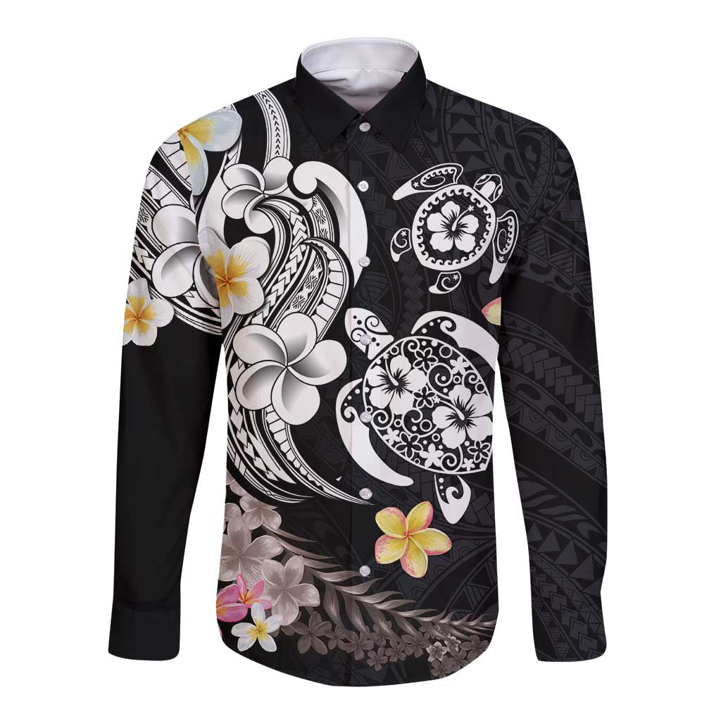 Hawaiian Tropical Plumeria Turtles Long Sleeve Button Shirt Polynesian Art Tattoo LT03 Unisex - Polynesian Pride