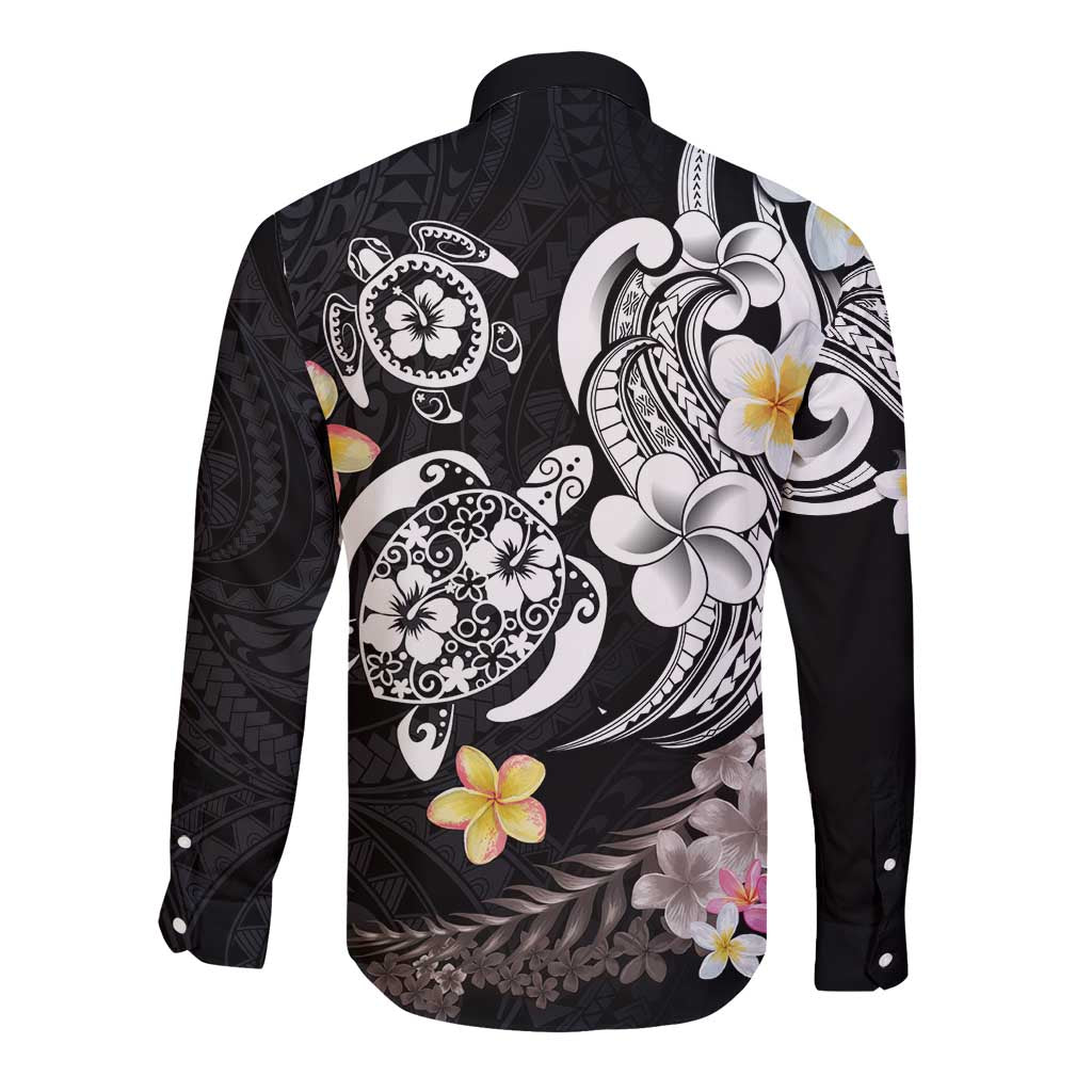 Hawaiian Tropical Plumeria Turtles Long Sleeve Button Shirt Polynesian Art Tattoo LT03 - Polynesian Pride