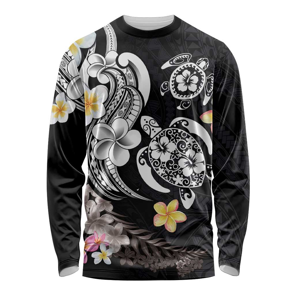 Hawaiian Tropical Plumeria Turtles Long Sleeve Shirt Polynesian Art Tattoo LT03 Unisex - Polynesian Pride