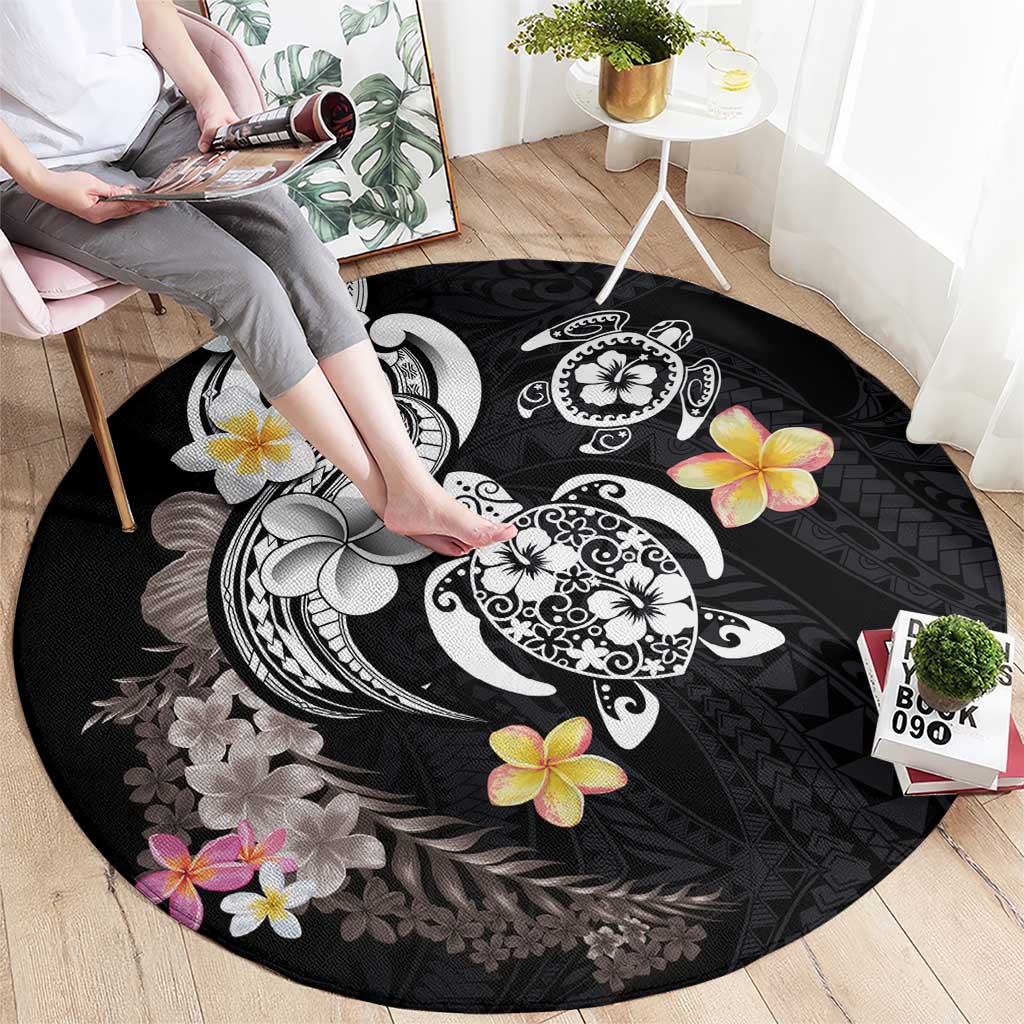 Hawaiian Tropical Plumeria Turtles Round Carpet Polynesian Art Tattoo