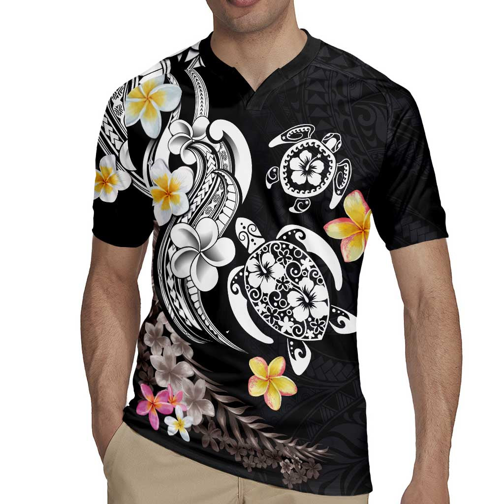Hawaiian Tropical Plumeria Turtles Rugby Jersey Polynesian Art Tattoo LT03 - Polynesian Pride