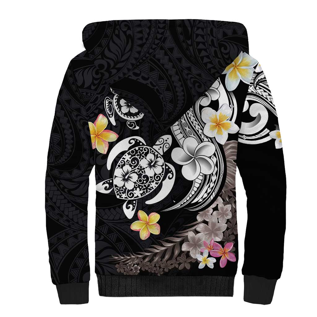 Hawaiian Tropical Plumeria Turtles Sherpa Hoodie Polynesian Art Tattoo LT03 - Polynesian Pride