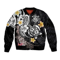 Hawaiian Tropical Plumeria Turtles Sleeve Zip Bomber Jacket Polynesian Art Tattoo