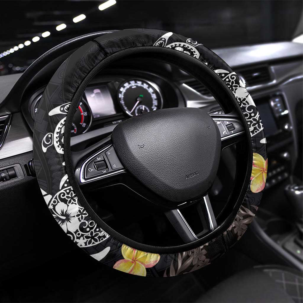 Hawaiian Tropical Plumeria Turtles Steering Wheel Cover Polynesian Art Tattoo