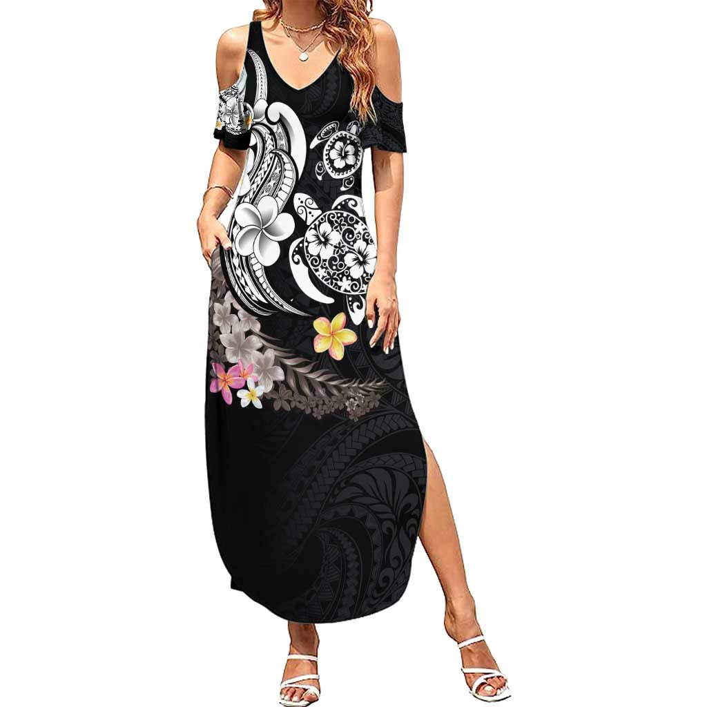 Hawaiian Tropical Plumeria Turtles Summer Maxi Dress Polynesian Art Tattoo