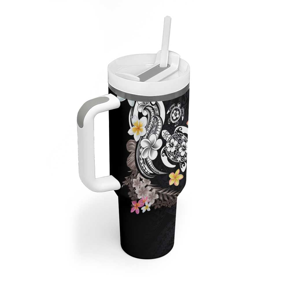Hawaiian Tropical Plumeria Turtles Tumbler With Handle Polynesian Art Tattoo