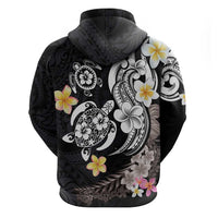 Hawaiian Tropical Plumeria Turtles Zip Hoodie Polynesian Art Tattoo
