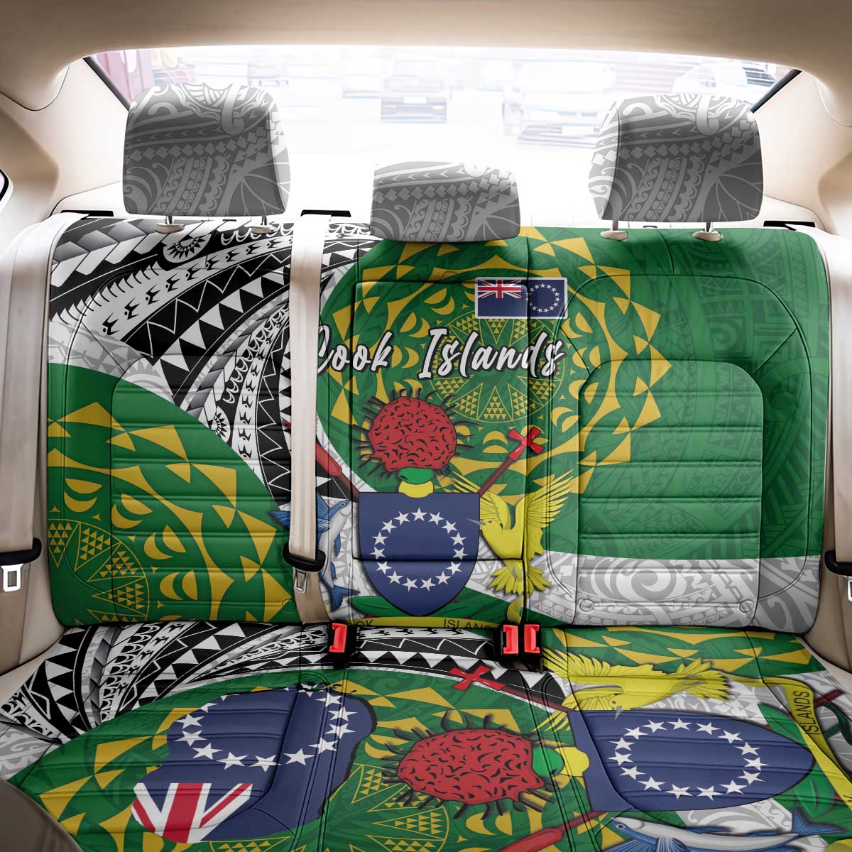 Cook Islands Independence Day Back Car Seat Cover National Flag and Emblem with Tatau Tattoo
