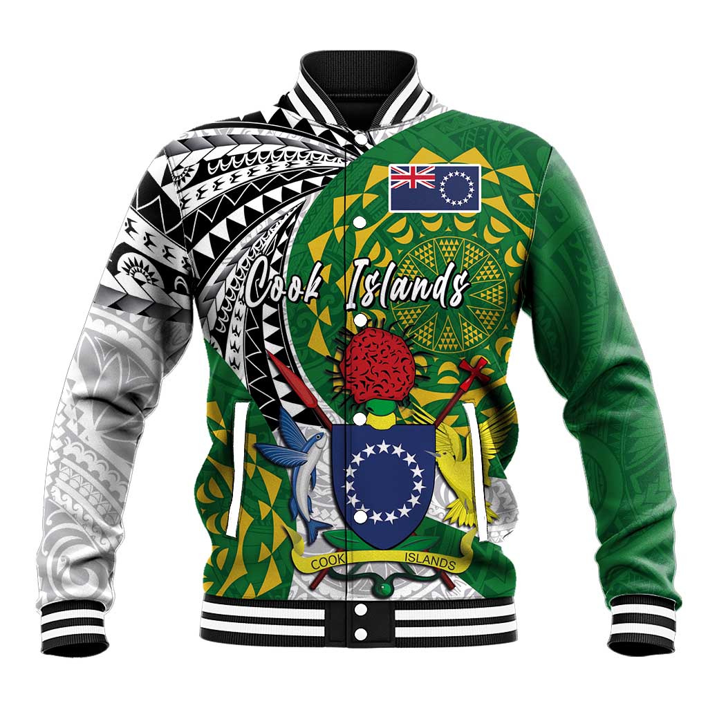 Cook Islands Independence Day Baseball Jacket National Flag and Emblem with Tatau Tattoo LT03 Unisex - Polynesian Pride