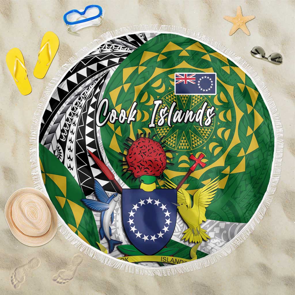 Cook Islands Independence Day Beach Blanket National Flag and Emblem with Tatau Tattoo LT03 One Size 150cm - Polynesian Pride