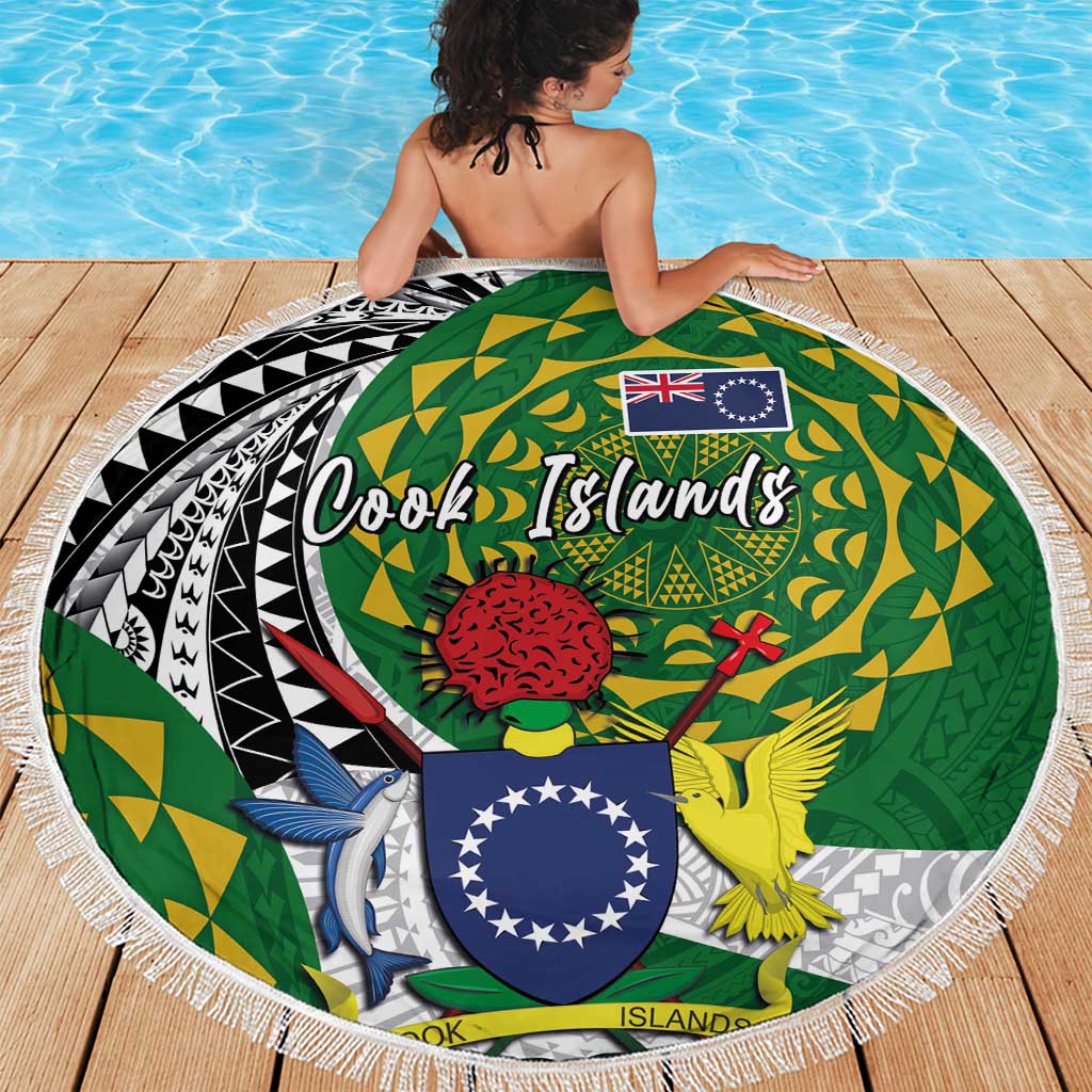 Cook Islands Independence Day Beach Blanket National Flag and Emblem with Tatau Tattoo LT03 - Polynesian Pride