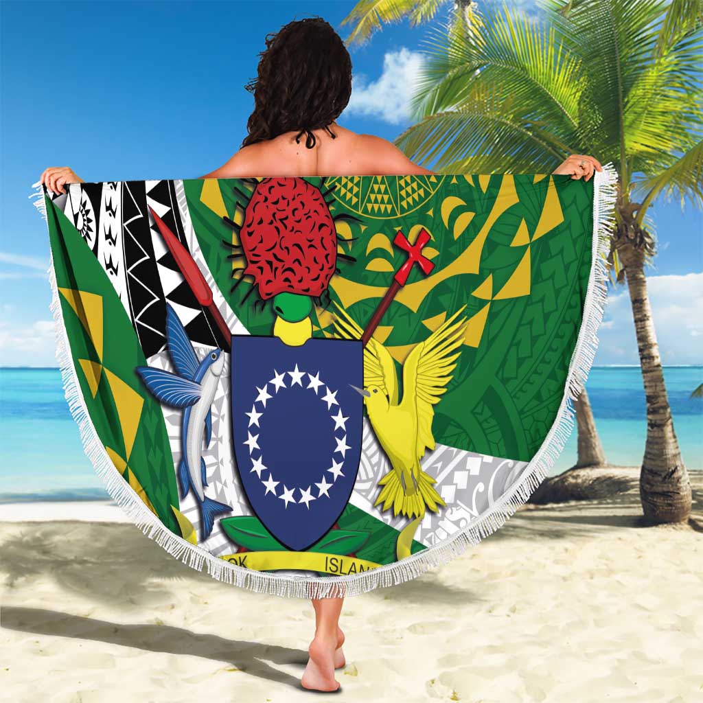 Cook Islands Independence Day Beach Blanket National Flag and Emblem with Tatau Tattoo LT03 - Polynesian Pride