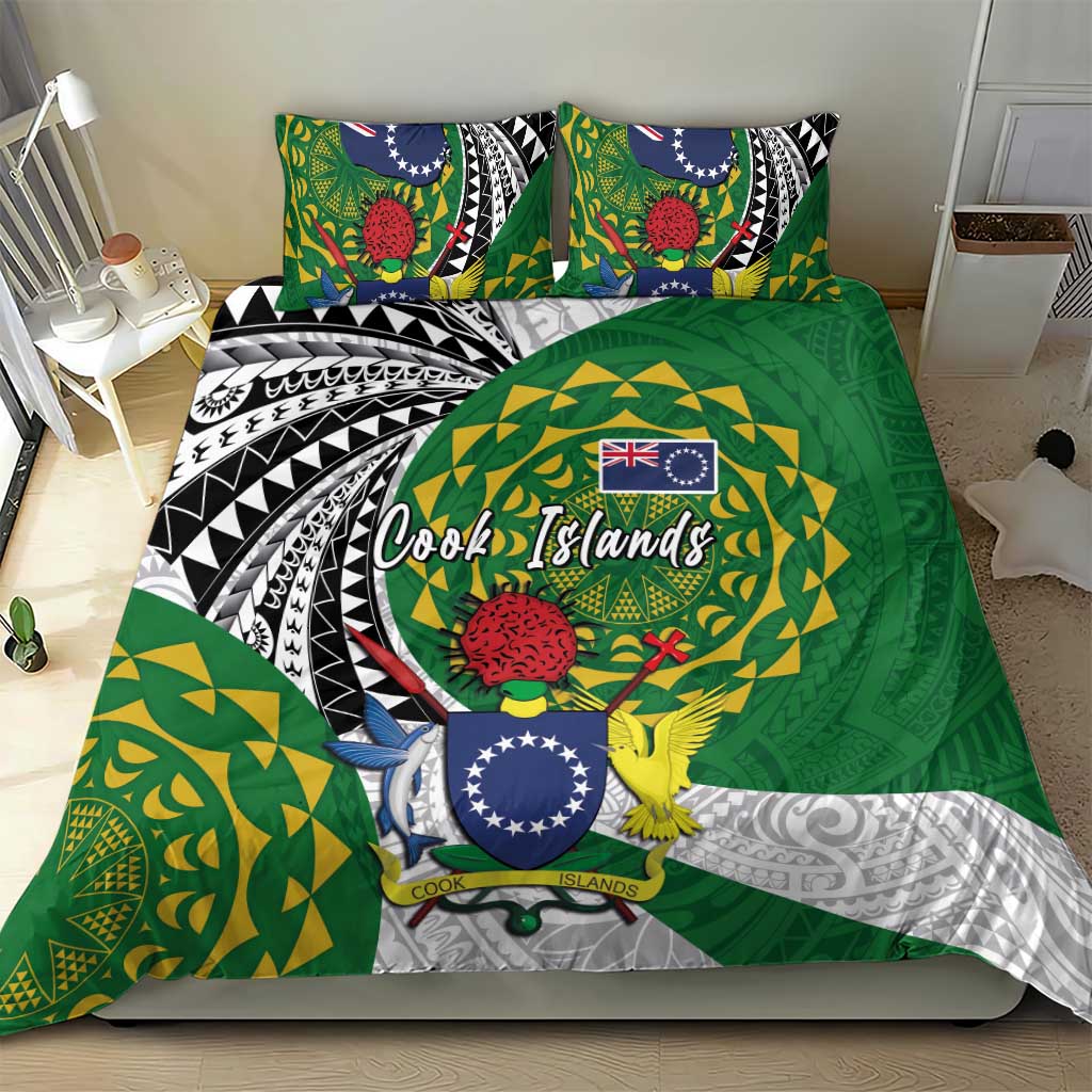 Cook Islands Independence Day Bedding Set National Flag and Emblem with Tatau Tattoo