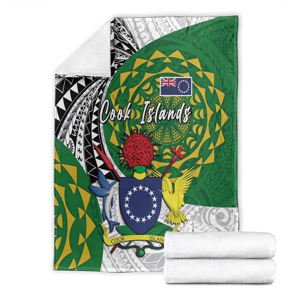Cook Islands Independence Day Blanket National Flag and Emblem with Tatau Tattoo