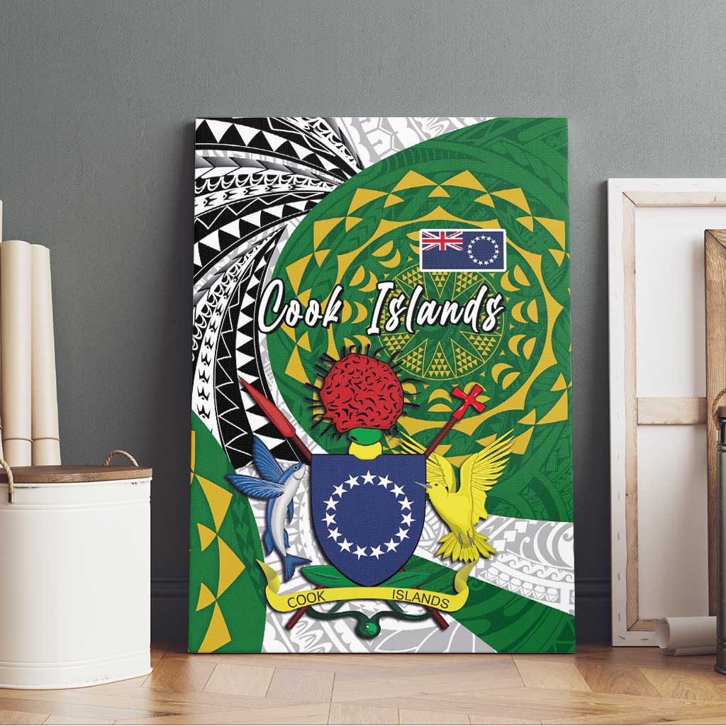 Cook Islands Independence Day Canvas Wall Art National Flag and Emblem with Tatau Tattoo LT03 - Polynesian Pride