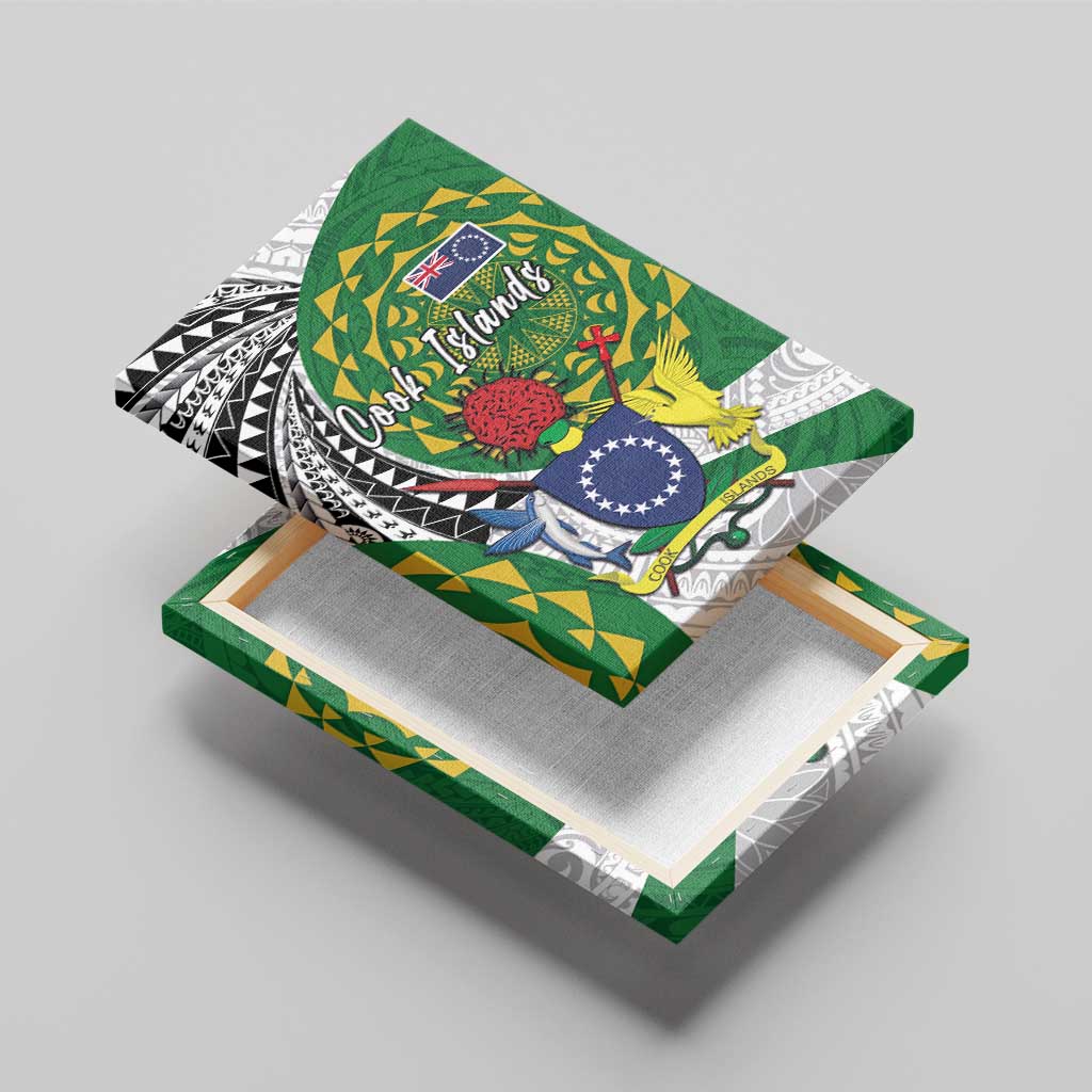 Cook Islands Independence Day Canvas Wall Art National Flag and Emblem with Tatau Tattoo LT03 - Polynesian Pride