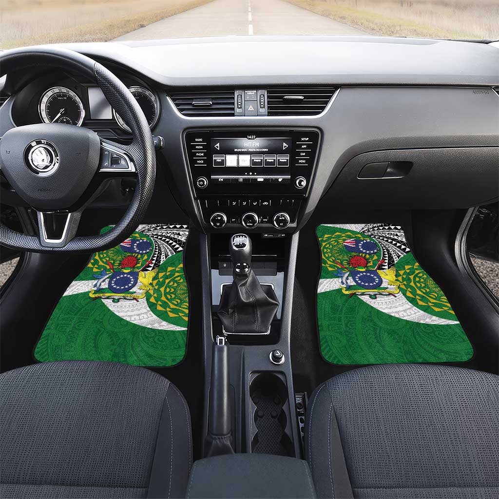 Cook Islands Independence Day Car Mats National Flag and Emblem with Tatau Tattoo LT03 Set 2pcs - Front - Polynesian Pride