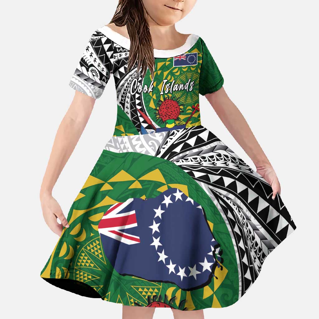 Cook Islands Independence Day Family Matching Long Sleeve Bodycon Dress and Hawaiian Shirt National Flag and Emblem with Tatau Tattoo