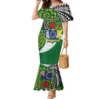 Cook Islands Independence Day Family Matching Mermaid Dress and Hawaiian Shirt National Flag and Emblem with Tatau Tattoo