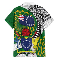 Cook Islands Independence Day Family Matching Off The Shoulder Long Sleeve Dress and Hawaiian Shirt National Flag and Emblem with Tatau Tattoo