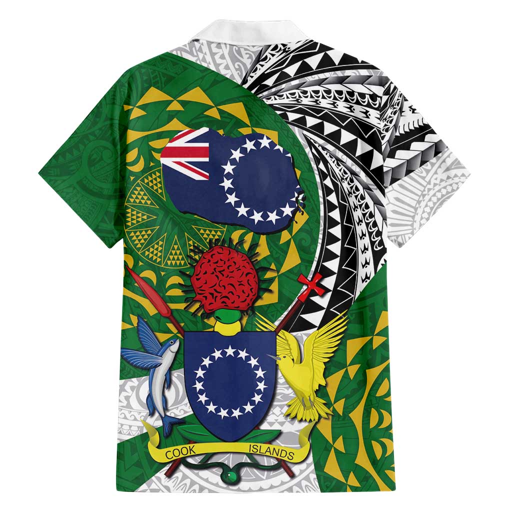 Cook Islands Independence Day Family Matching Off Shoulder Short Dress and Hawaiian Shirt National Flag and Emblem with Tatau Tattoo