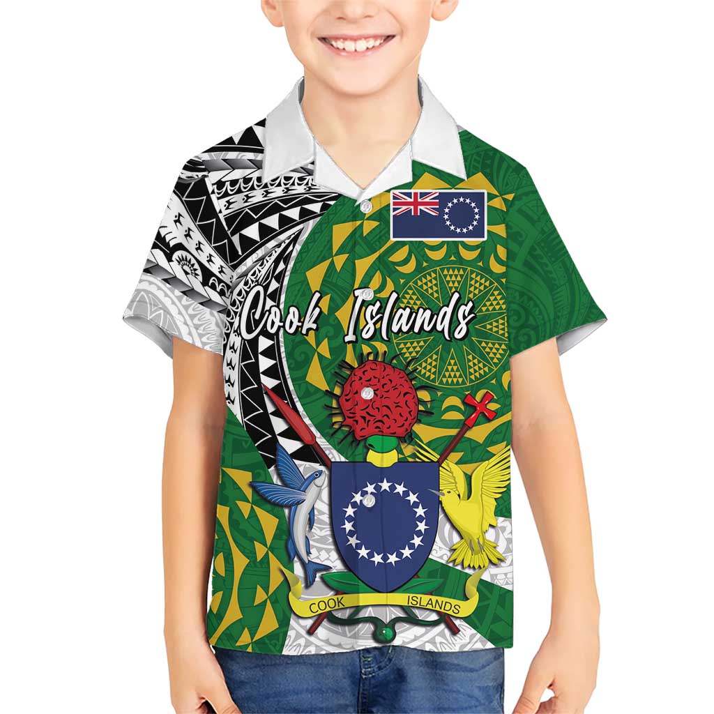 Cook Islands Independence Day Family Matching Short Sleeve Bodycon Dress and Hawaiian Shirt National Flag and Emblem with Tatau Tattoo