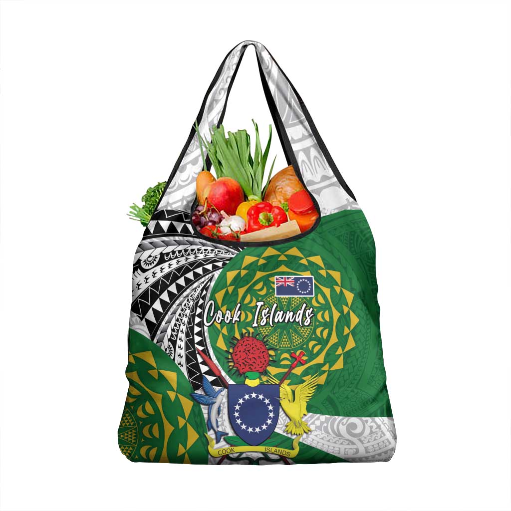 Cook Islands Independence Day Grocery Bag National Flag and Emblem with Tatau Tattoo LT03 1-pack One Size - Polynesian Pride
