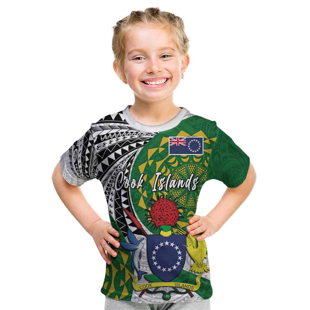 Cook Islands Independence Day Kid T Shirt National Flag and Emblem with Tatau Tattoo
