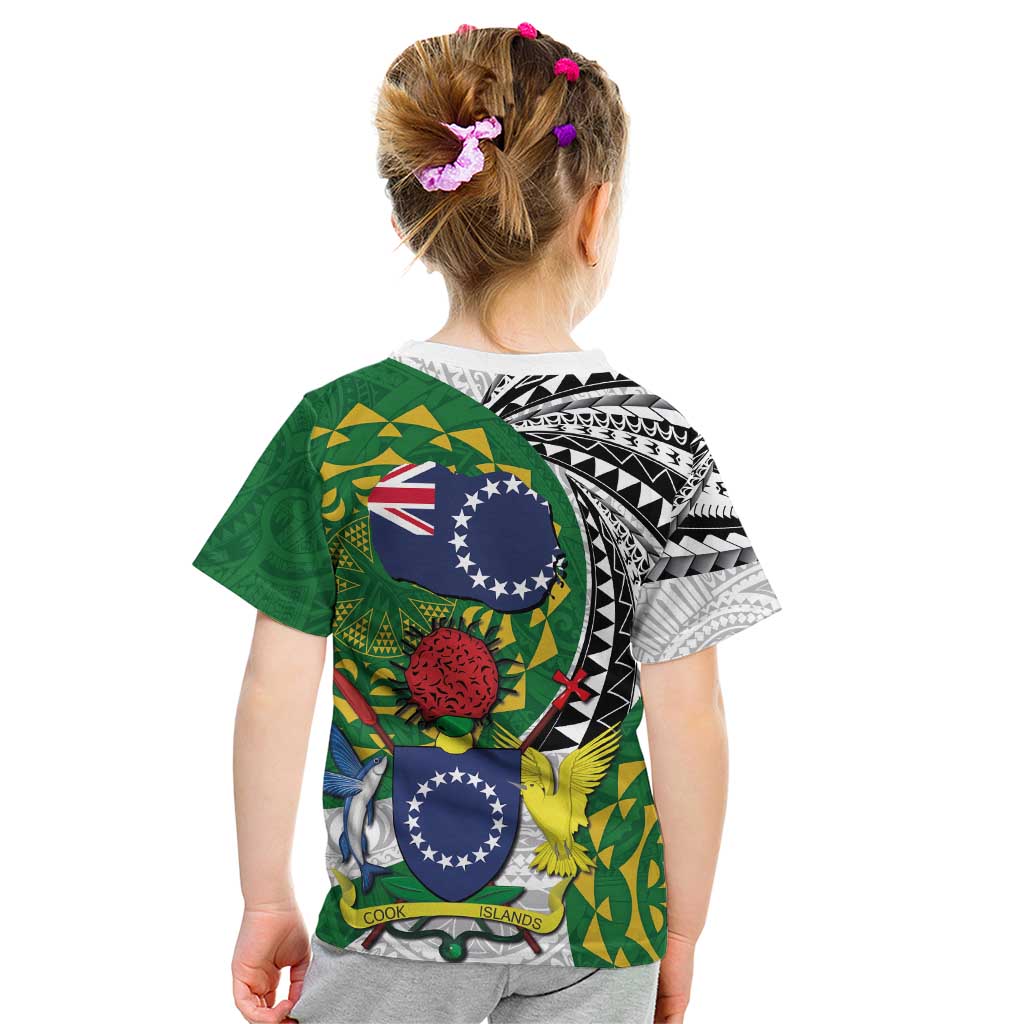 Cook Islands Independence Day Kid T Shirt National Flag and Emblem with Tatau Tattoo