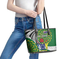 Cook Islands Independence Day Leather Tote Bag National Flag and Emblem with Tatau Tattoo