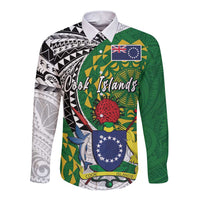 Cook Islands Independence Day Long Sleeve Button Shirt National Flag and Emblem with Tatau Tattoo LT03 Unisex - Polynesian Pride