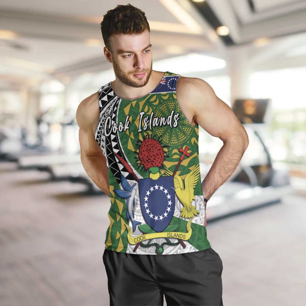 Cook Islands Independence Day Men Tank Top National Flag and Emblem with Tatau Tattoo LT03 5XL - Polynesian Pride