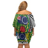 Cook Islands Independence Day Off Shoulder Short Dress National Flag and Emblem with Tatau Tattoo