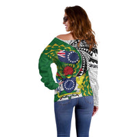 Cook Islands Independence Day Off Shoulder Sweater National Flag and Emblem with Tatau Tattoo