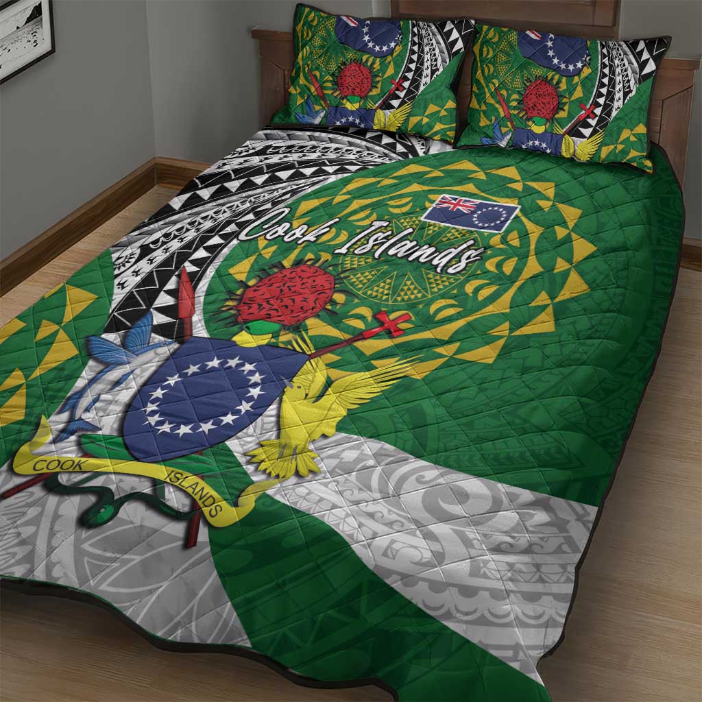 Cook Islands Independence Day Quilt Bed Set National Flag and Emblem with Tatau Tattoo
