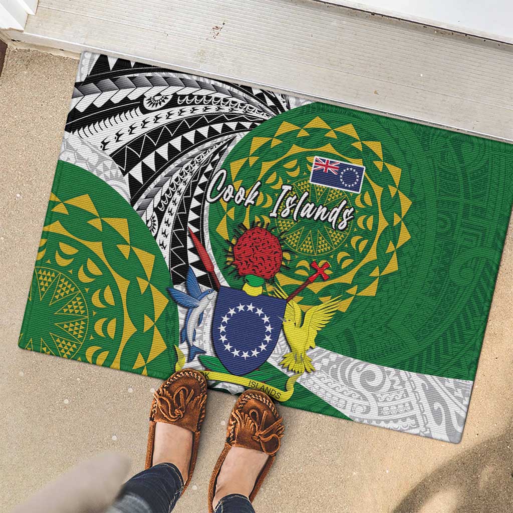 Cook Islands Independence Day Rubber Doormat National Flag and Emblem with Tatau Tattoo LT03 - Polynesian Pride