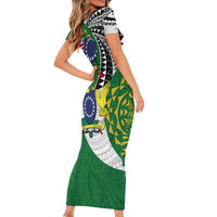 Cook Islands Independence Day Short Sleeve Bodycon Dress National Flag and Emblem with Tatau Tattoo