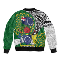 Cook Islands Independence Day Sleeve Zip Bomber Jacket National Flag and Emblem with Tatau Tattoo