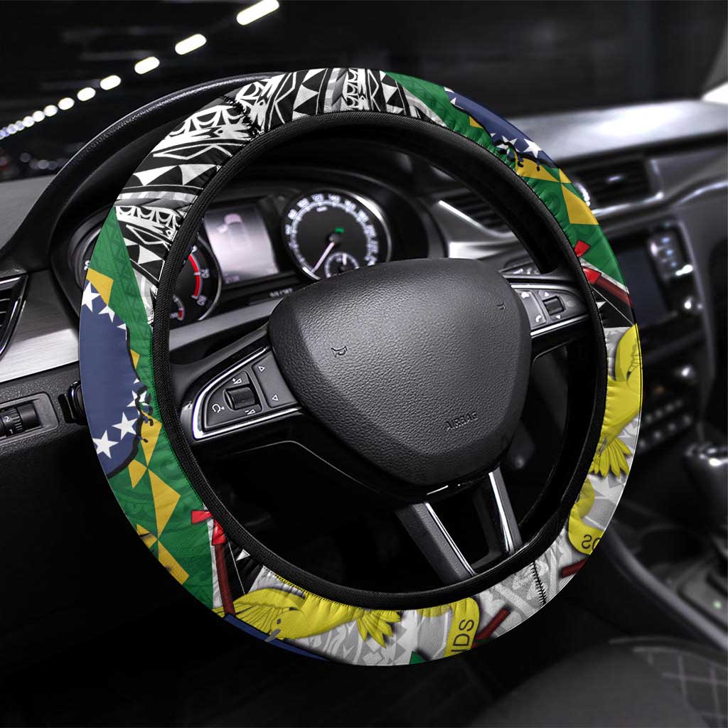 Cook Islands Independence Day Steering Wheel Cover National Flag and Emblem with Tatau Tattoo LT03 Universal Fit - Polynesian Pride