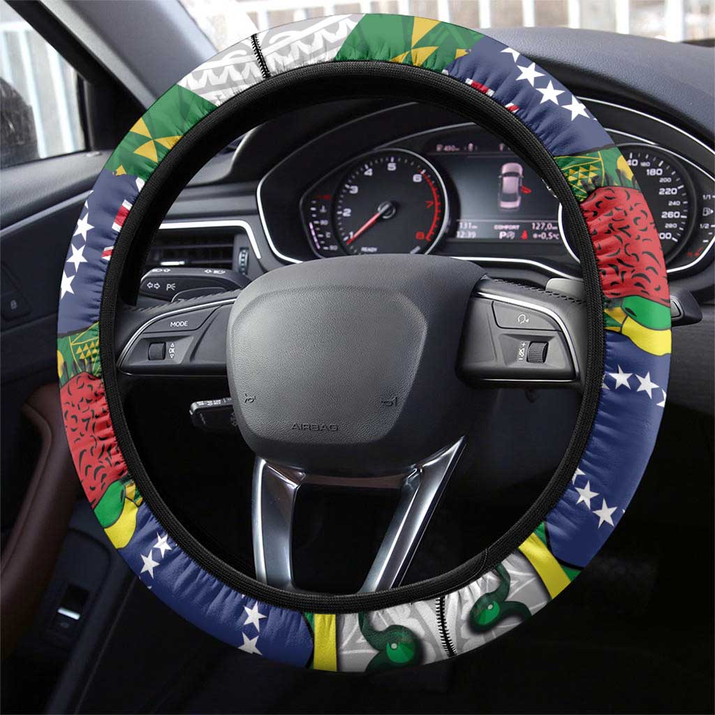 Cook Islands Independence Day Steering Wheel Cover National Flag and Emblem with Tatau Tattoo LT03 - Polynesian Pride
