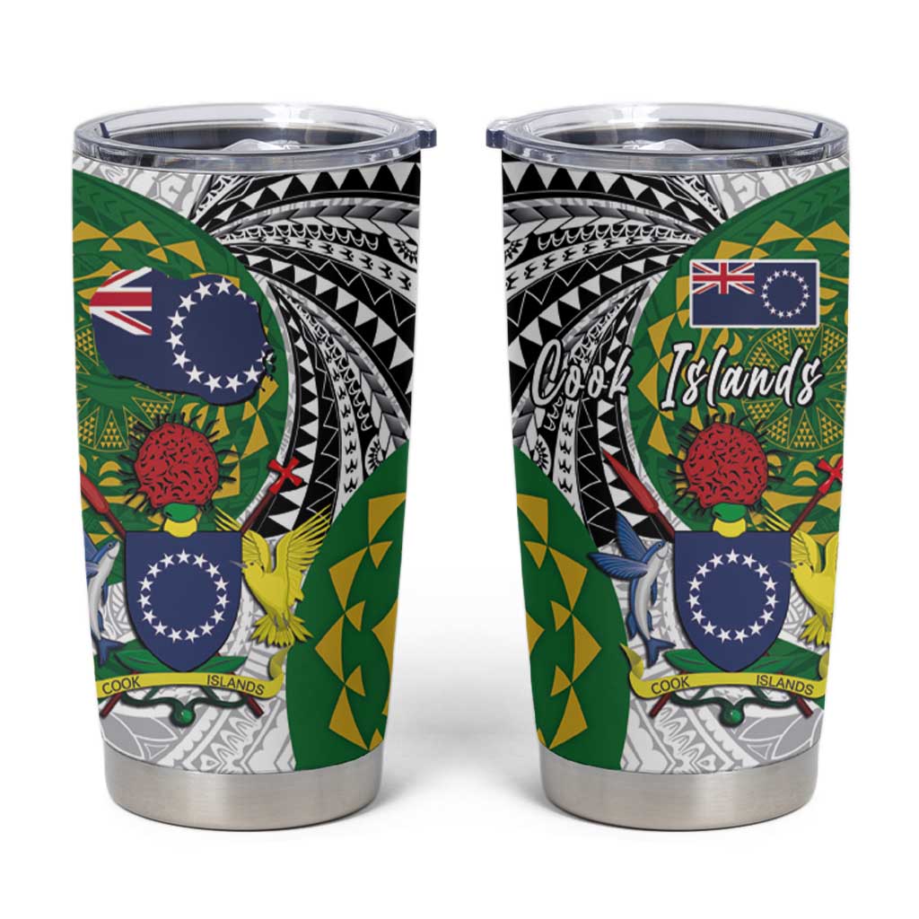 Cook Islands Independence Day Tumbler Cup National Flag and Emblem with Tatau Tattoo