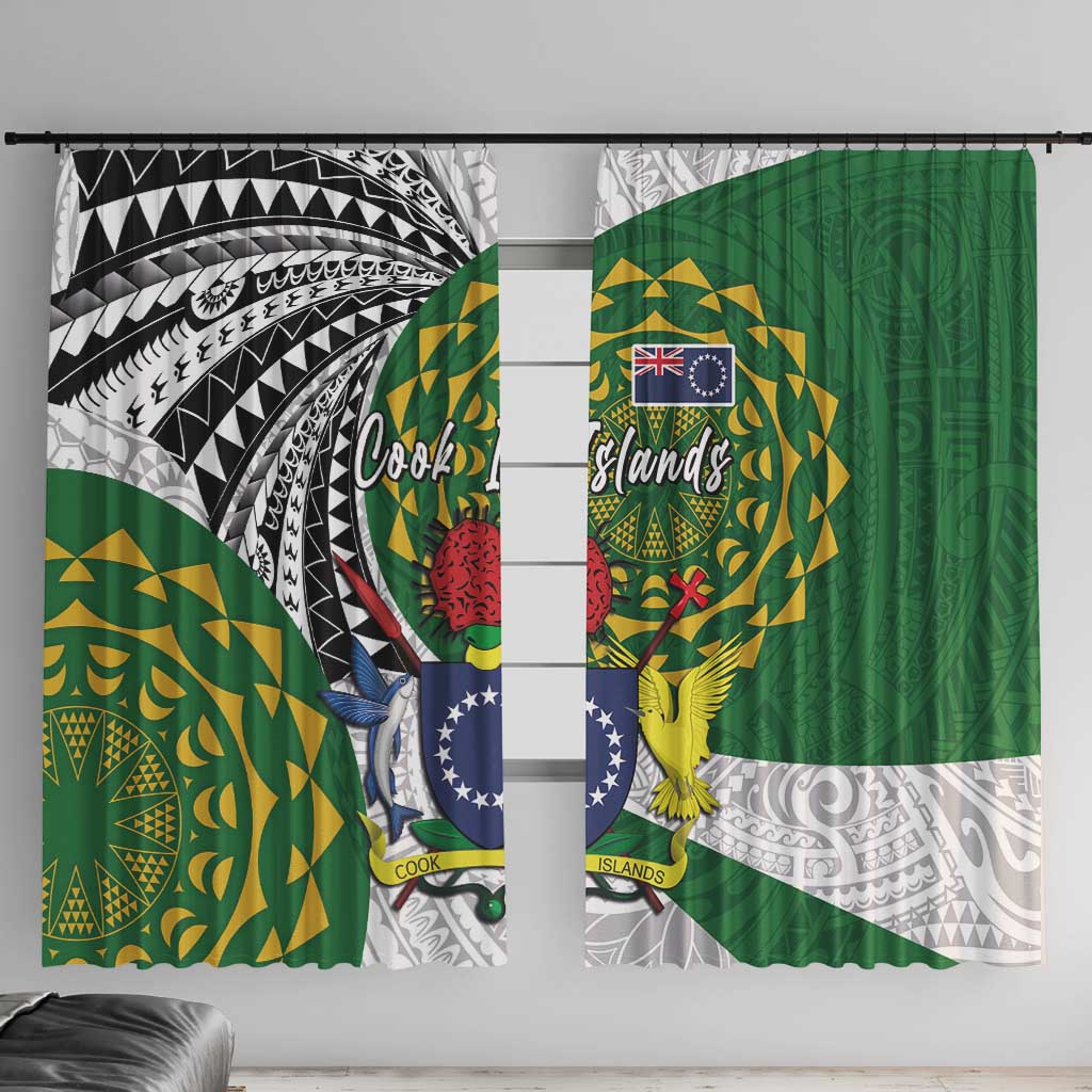 Cook Islands Independence Day Window Curtain National Flag and Emblem with Tatau Tattoo