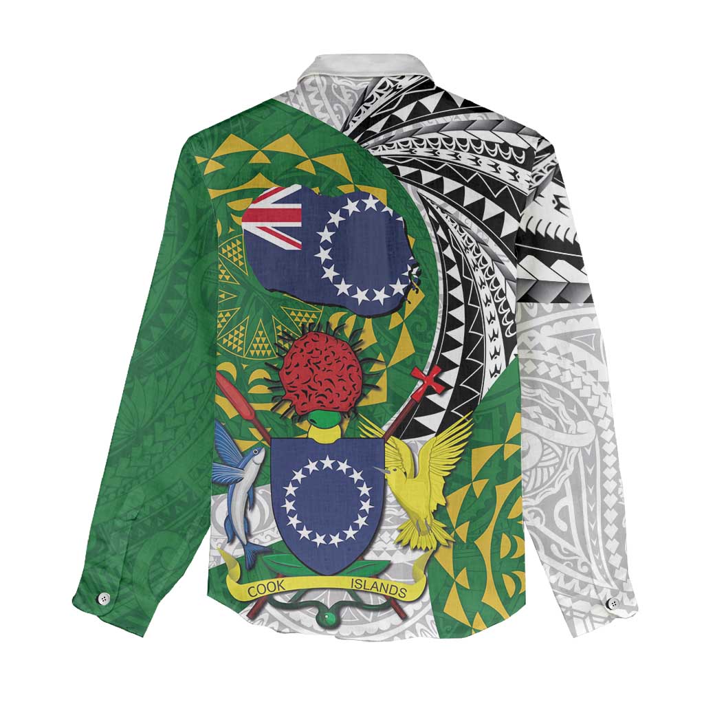 Cook Islands Independence Day Women Casual Shirt National Flag and Emblem with Tatau Tattoo