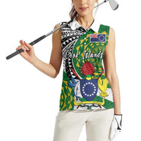 Cook Islands Independence Day Women Sleeveless Polo Shirt National Flag and Emblem with Tatau Tattoo
