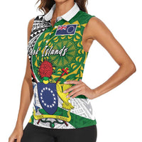 Cook Islands Independence Day Women Sleeveless Polo Shirt National Flag and Emblem with Tatau Tattoo