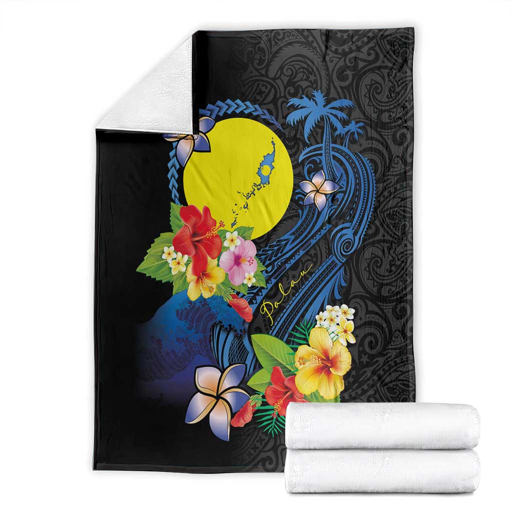 Palau Independence Day Blanket Melanesian Tattoo with Hibiscus