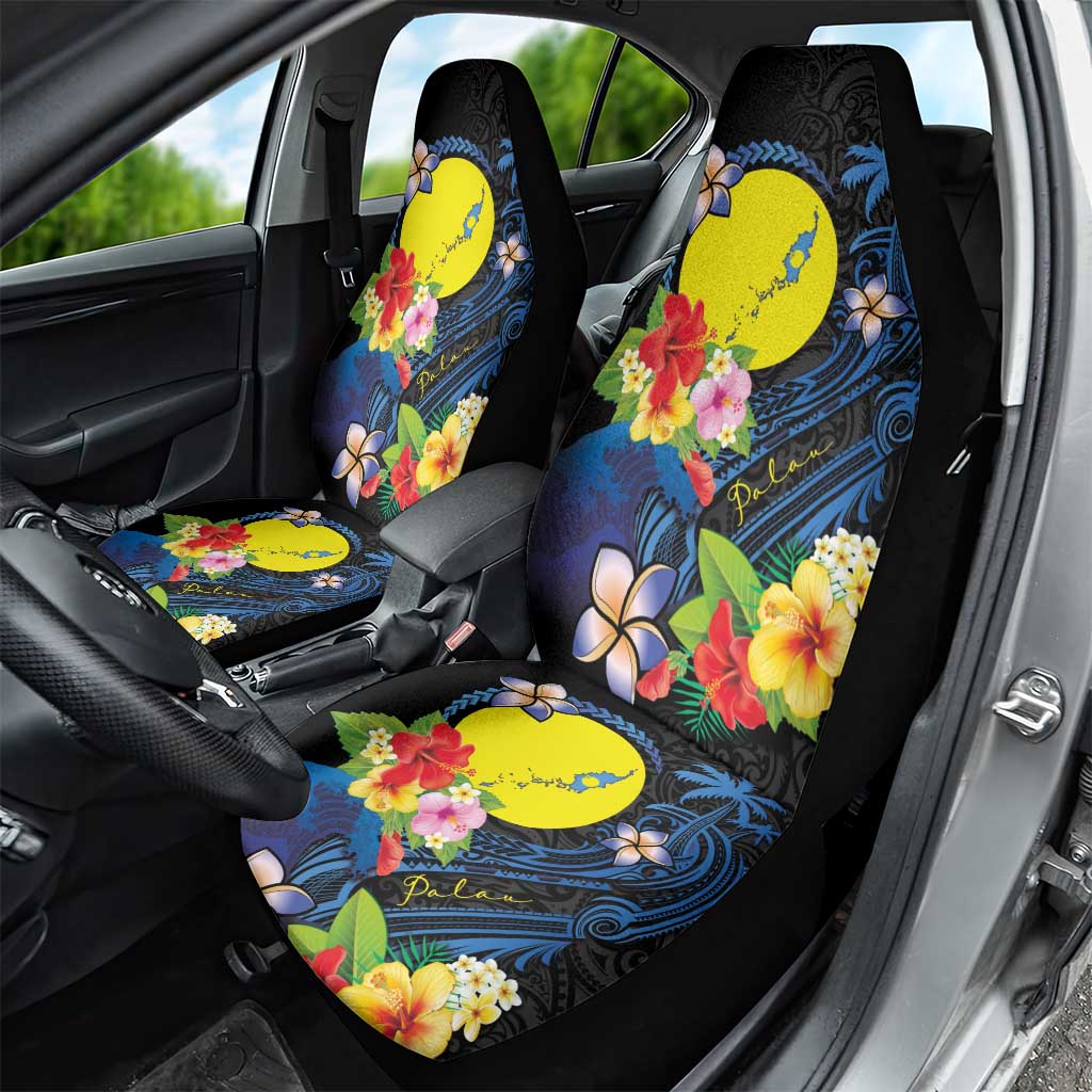 Palau Independence Day Car Seat Cover Melanesian Tattoo with Hibiscus