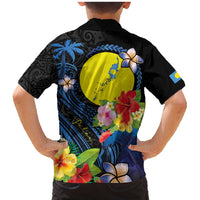 Palau Independence Day Family Matching Mermaid Dress and Hawaiian Shirt Melanesian Tattoo with Hibiscus