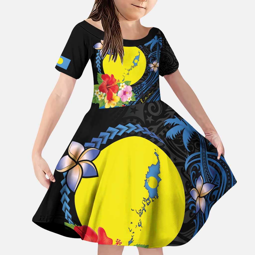 Palau Independence Day Family Matching Puletasi and Hawaiian Shirt Melanesian Tattoo with Hibiscus